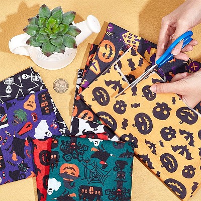 Halloween Printed Polycotton Fabric DIY-WH0032-07B-1