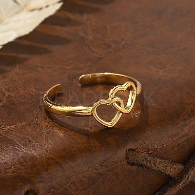 Heart 304 Stainless Steel Open Cuff Rings X-RJEW-R014-03G-01-1
