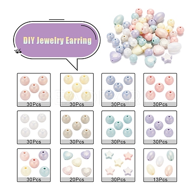 333Pcs 12 Style Spray Painted Acrylic Beads MACR-YW0001-52-1