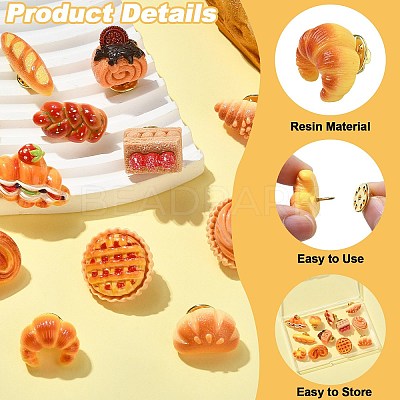 12Pcs 12 Styles Cute Food Themed Resin Pins JEWB-CJ0003-12-1