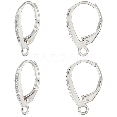 4Pairs Brass Micro Pave Clear Cubic Zirconia Leverback Earring Findings KK-BBC0021-97P-1