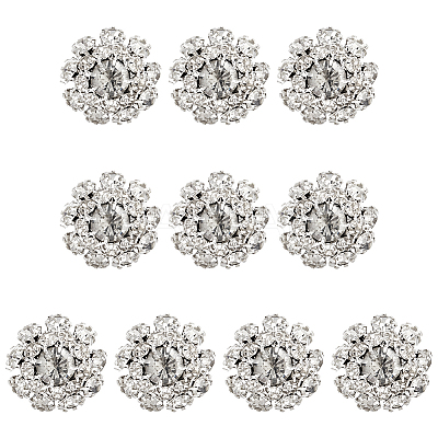 10Pcs 1-Hole Alloy Rhinestone Shank Buttons BUTT-FG0001-28B-1