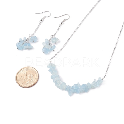 Natural Aquamarine Chips Beaded Jewelry Set SJEW-JS01231-07-1