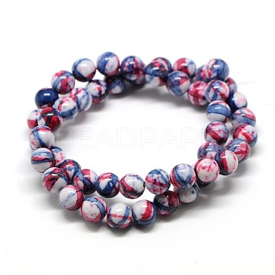 Dyed Round Synthetic Gemstone Ocean White Jade Beads Strands X-G-F085-8mm-01-1