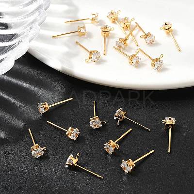 SHEGRACE Brass Clear Cubic Zirconia Square Stud Earring Findings XGR0103G-115G-1