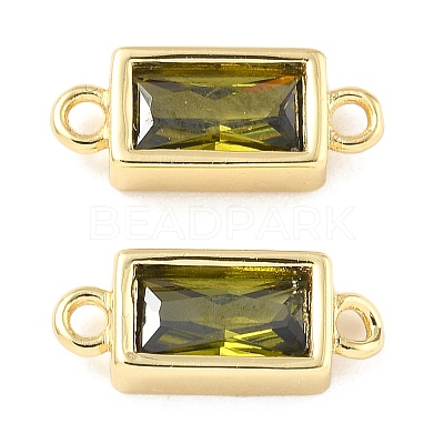 Brass Pave Glass Rectangle Connector Charms KK-H002-06G-01-1