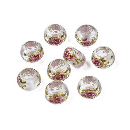 Flower Printed Transparent Acrylic Rondelle Beads TACR-S160-01-D03-1