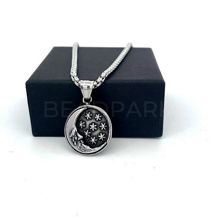Men's 304 Stainless Steel Moon Star Pendant Punk Vintage Necklaces LS-LK3922-1