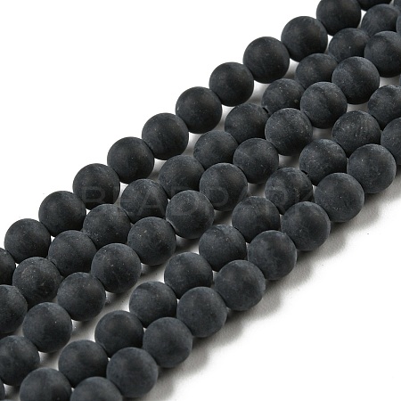 Grade A Round Frosted Natural Black Agate Beads Strands X-G447-2-1
