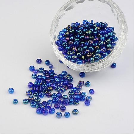 6/0 Transparent Rainbow Colours Round Glass Seed Beads X-SEED-A007-4mm-168-1
