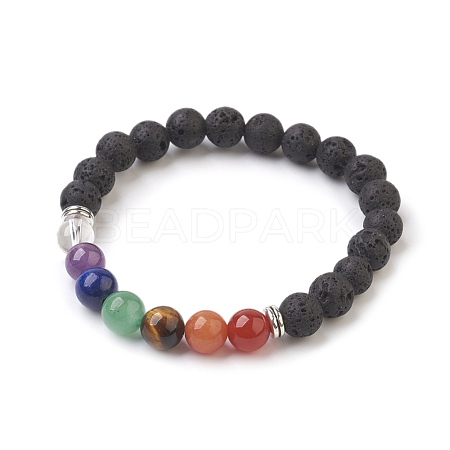 Natural Lava Rock Beads Stretch Bracelets BJEW-JB03846-01-1