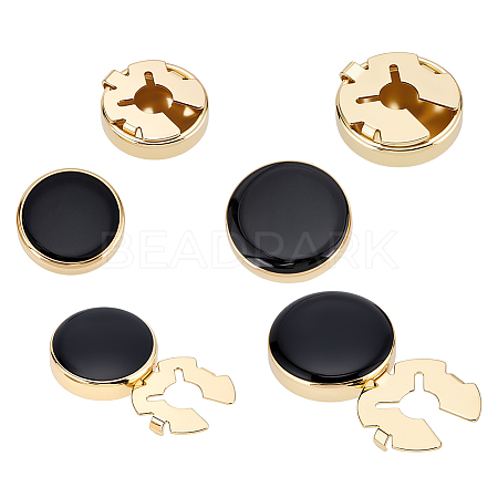 4Pcs 2 Styles Brass Black Enamel Cufflinks BUTT-ME0001-07G-1