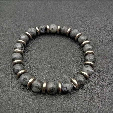 Round Natural Labradorite Beaded Stretch Bracelets for Women Men MY8494-3-1