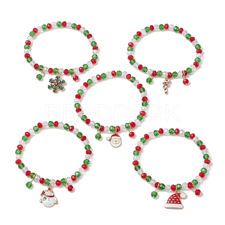 Christmas Theme Alloy Enamel Charms Bracelets BJEW-JB10959-1