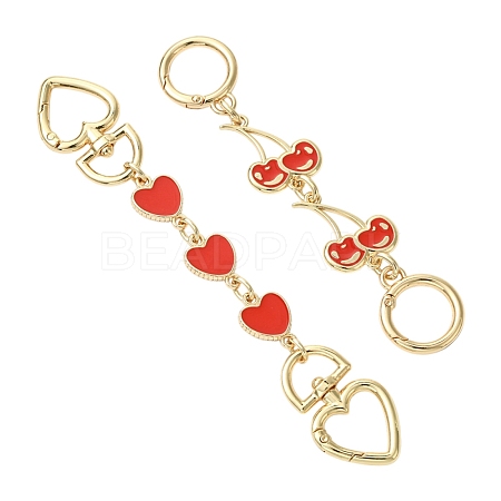 2Pcs 2 Styles Alloy Enamel Heart Cherry Link Bag Extension Chains FIND-YW0008-11A-1
