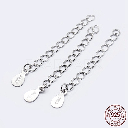 925 Sterling Silver End with Extender Chains and Teardrop Charms STER-F036-26S-40mm-1