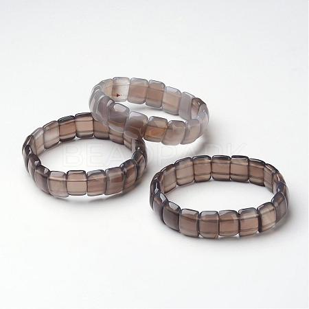 Natural Grey Agate Beads Stretch Bracelets BJEW-G491-12-1