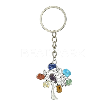 Alloy with Natural & Synthetic Mixed Gemstone Chip Pendant Keychain KEYC-JKC00640-02-1