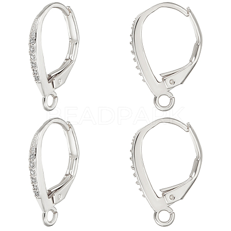 4Pairs Brass Micro Pave Clear Cubic Zirconia Leverback Earring Findings KK-BBC0021-97P-1