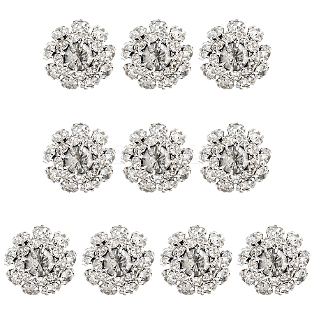 10Pcs 1-Hole Alloy Rhinestone Shank Buttons BUTT-FG0001-28B-1