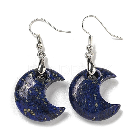 Rack Plating Moon Brass Dangle Earrings for Women EJEW-B064-02P-09-1