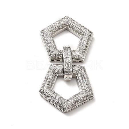 Brass Micro Pave Clear Cubic Zirconia Fold Over Clasps KK-G414-11P-1