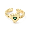 Glass Heart Open Cuff Ring RJEW-A035-01G-01-2
