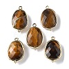 Natural Tiger Eye Faceted Oval Connector Charms G-H323-02G-08-1