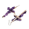 Natural Amethyst Cross Dangle Earrings EJEW-Z071-01G-03-2