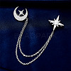 Cubic Zirconia Moon & Star Lapel Pin with Hanging Safety Chains MOST-PW0001-047B-1