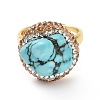 Adjustable Natural Turquoise Nugget Adjustable Ring with Rhinestone RJEW-A011-10G-3