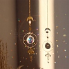 Natural Rose Quartz Brass Moon & Star Hanging Ornaments PW-WG80899-05-1
