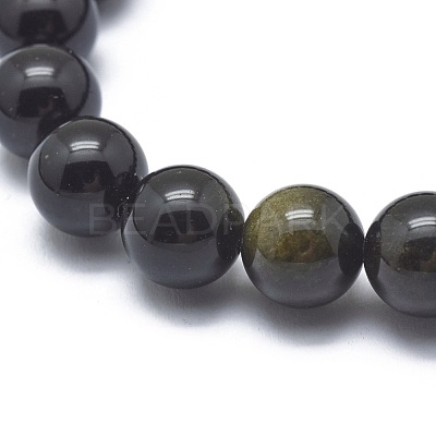 Natural Golden Sheen Obsidian Bead Stretch Bracelets BJEW-K212-C-020-1