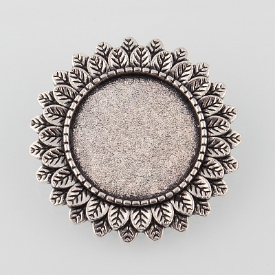 Vintage Alloy Flower Brooch Cabochon Bezel Settings PALLOY-O038-21AS-1