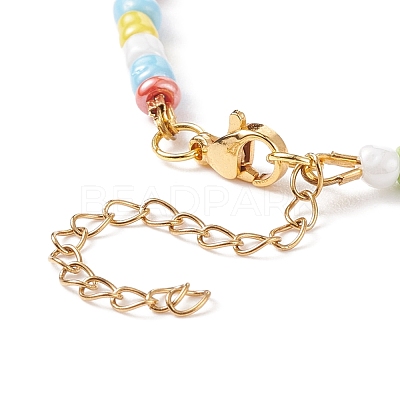 Acrylic Bear & Glass Seed Beaded Necklace for Women NJEW-JN03930-1