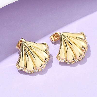 Brass Clear Cubic Zirconia Stud Earrings EJEW-Q017-05B-G-1