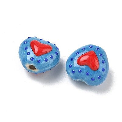 Heart Pattern Handmade Porcelain Enamel Beads PORC-G016-03K-1