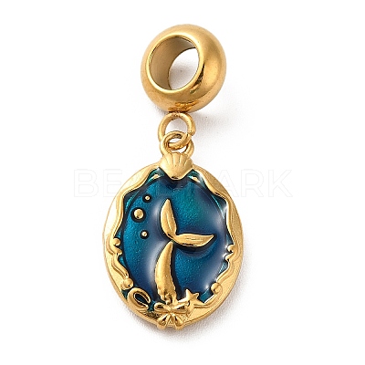 Ion Plating(IP) 304 Stainless Steel Dodger Blue Enamel European Dangle Charms STAS-G308-34G-1