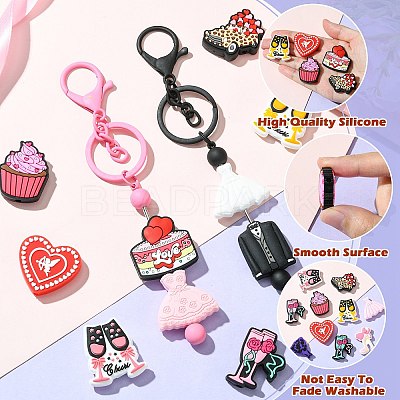 15Pcs 15 Styles Food Grade Silicone Focal Beads SIL-CJ0002-49-1