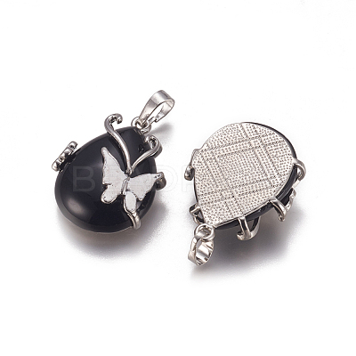Natural Black Obsidian Pendants G-K296-B01-1