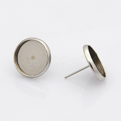 Tarnish Resistant 304 Stainless Steel Flat Round Stud Earring Settings STAS-N019-21-14mm-1
