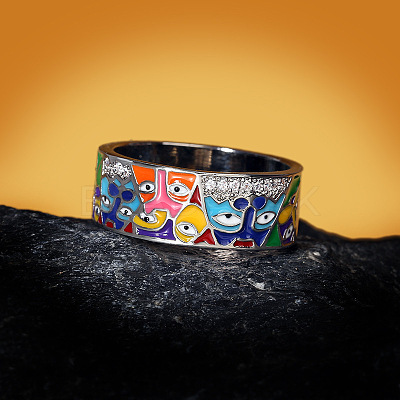 Eye Pattern Brass Micro Pave Clear Cubic Zirconia Enamel Finger Rings FS-WGB4C19-02-1