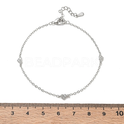 Brass Micro Pave Clear Cubic Zirconia Heart Link Chain Bracelets KK-CBA6980-23P-1