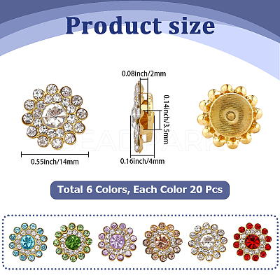 120Pcs 6 Colors Alloy Rhinestone Snap Buttons DIY-CY0002-30-1