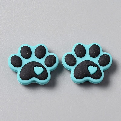 Dog Paw Print Food Grade Eco-Friendly Silicone Beads SIL-WH0008-45C-1