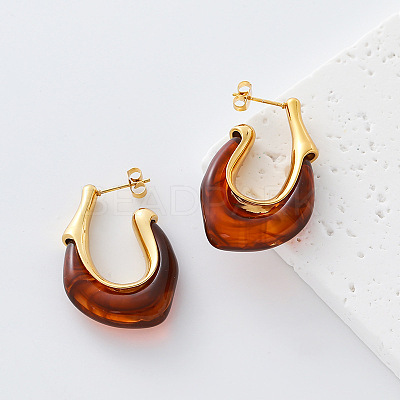 304 Stainless Steel & Resin Stud Earrings GJ4743-5-1