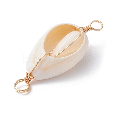 5Pcs Natural Shell Copper Wire Wrapped Connector Charms PALLOY-JF02316-03A-1