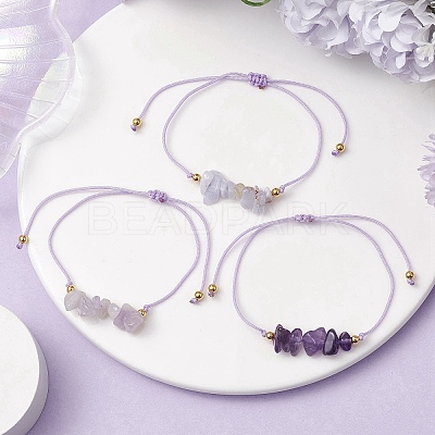 3Pcs 3 Styles Gemstone Braided Bead Bracelets BJEW-JB11146-05-1