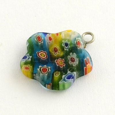 Handmade Millefiori Glass Pendants with Platinum Plated Iron Findings X-LK-R005-10-1