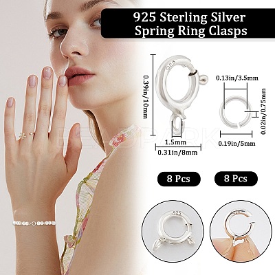 8Pcs 925 Sterling Silver Spring Ring Clasps STER-CN0001-33A-1